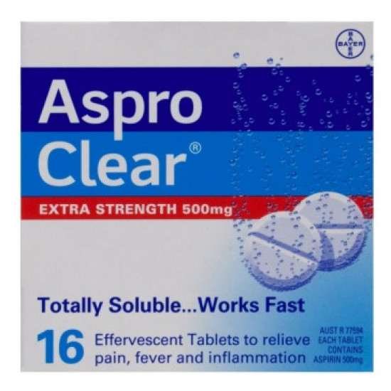 Aspro Clear 500mg 16 Effervescent Tablets