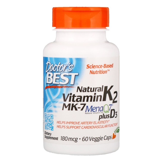 Doctor's Best Artery Natural Vitamin K2 MK-7 with MenaQ7 plus Vitamin D3 180mcg 60 Capsules