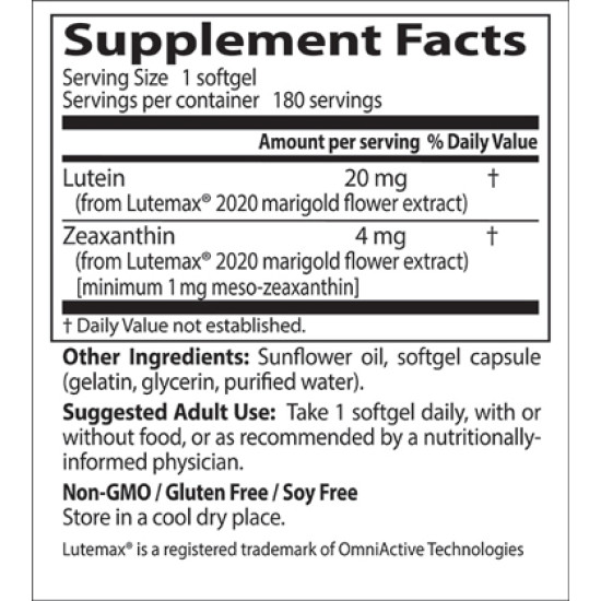 Doctor's Best Lutein with Lutemax & Meso-Zeaxanthin 2020 20mg 180 Softgels 