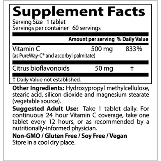 Doctor's Best Sustained Release 12 Hour Vitamin C with Pureway-C 500mg 60 Tablets