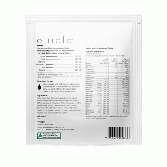 Eimele Vanilla Meal Replacement Shake 7 x 55g Sachets