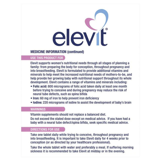 Elevit with Iodine Pregnancy Multivitamin 100 Tablets