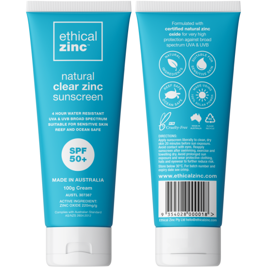 Ethical Zinc Natural Clear Zinc Sunscreen SPF50+ 100ml