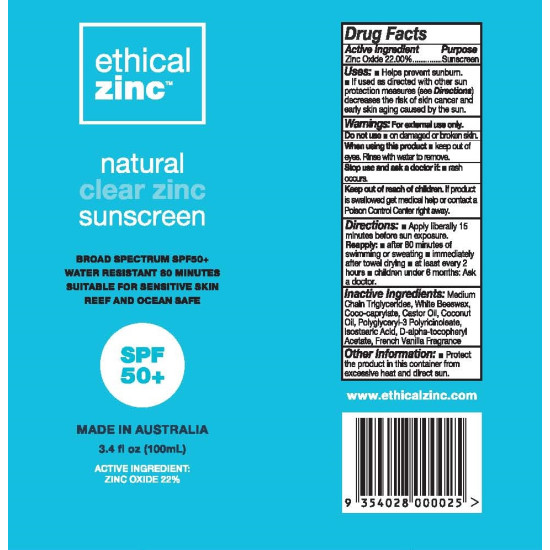 Ethical Zinc Natural Clear Zinc Sunscreen SPF50+