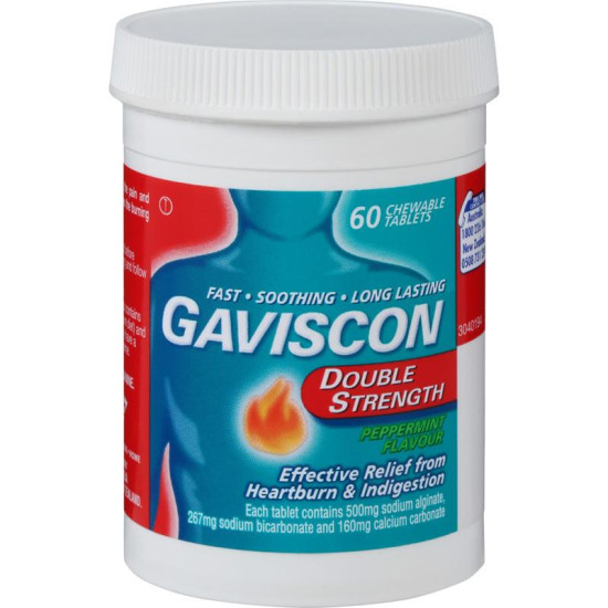 Gaviscon Double Strength Peppermint Flavour 60 Chewable Tablets