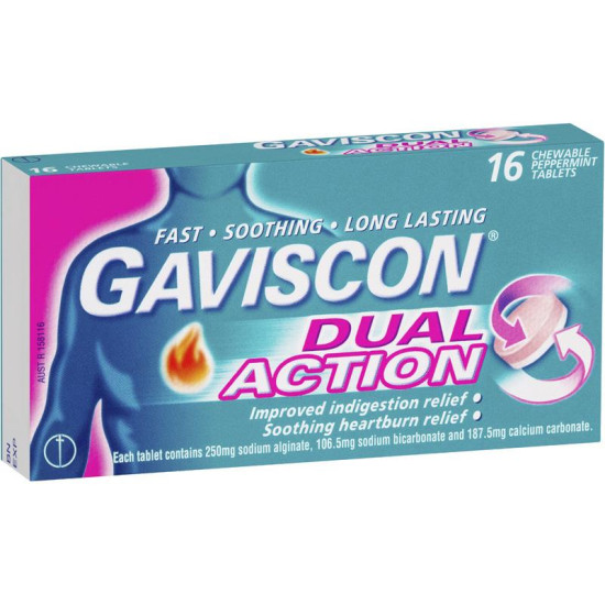 Gaviscon Dual Action Peppermint Flavour 16 Chewable Tablets