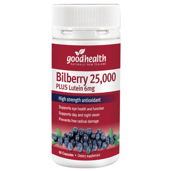 Good Health Bilberry 25000mg Plus Lutein 6mg 60 Capsules