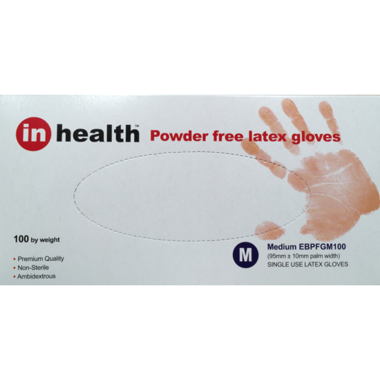 In Health Powder Free Latex Gloves Medium Size Box Of 100