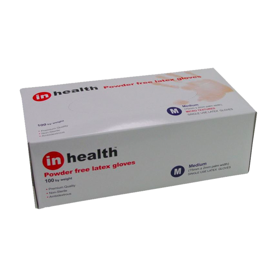 In Health Powder Free Latex Gloves Medium Size Box Of 100