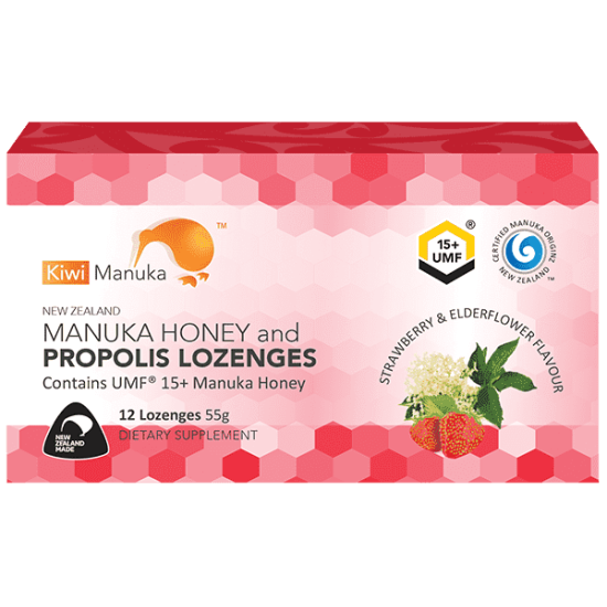 Kiwi Manuka Manuka Honey UMF 15+ 12 Lozenges Strawberry