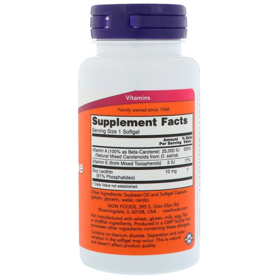 Now Foods Beta-Carotene Natural 25,000iu from Algae 90 Softgels