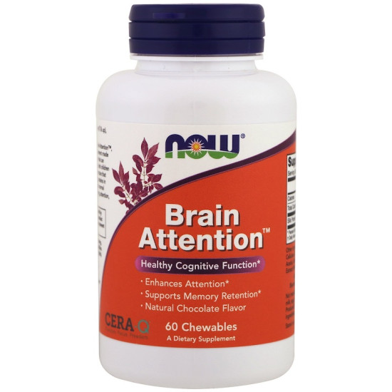 Now Foods Brain Attention Natural Chocolate Flavor 60 Chewables