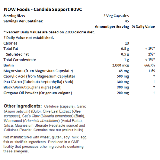 Now Foods Candida Support Intestinal Health 90 Capsules