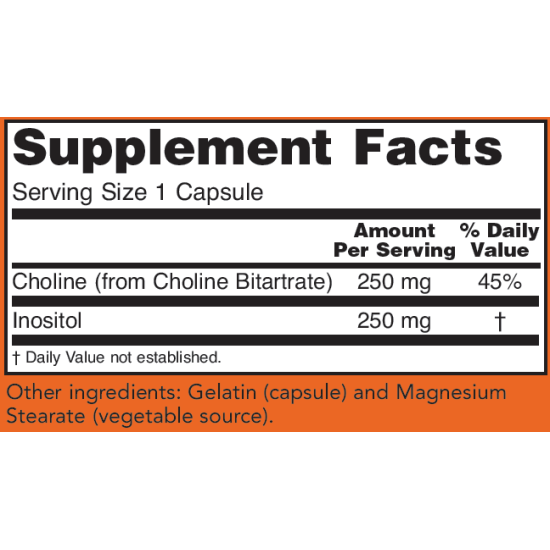 Now Foods Choline & Inositol 500mg 100 Capsules