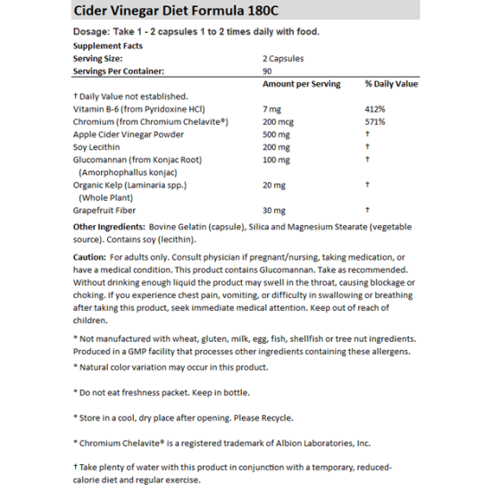 Now Foods Cider Vinegar Diet Formula 180 Capsules