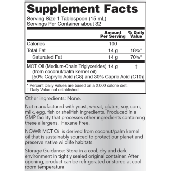 Now Foods MCT Oil 100% Pure in Glass Bottle 473ml