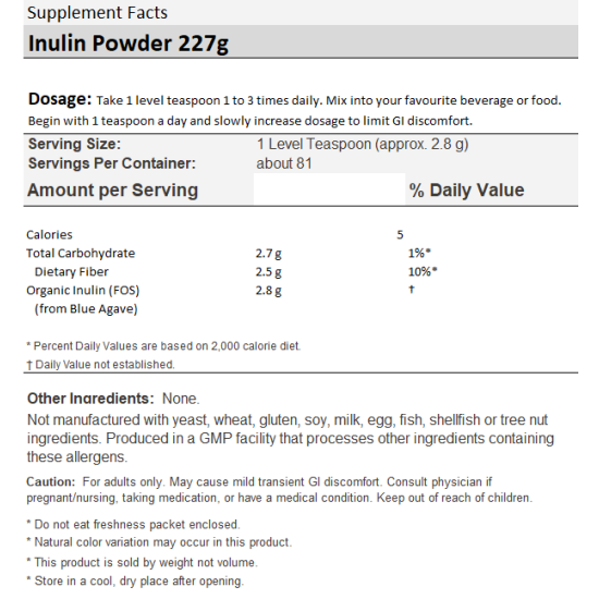 Now Foods Organic Inulin Prebiotic Intestinal Support Pure Powder 227g