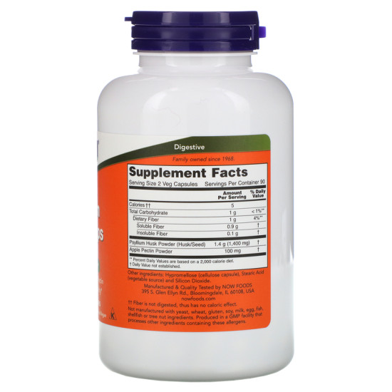 Now Foods Psyllium Husk 700mg + Apple Pectin 180 Capsules