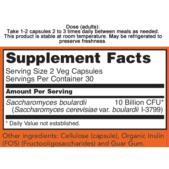 Now Foods Saccharomyces Boulardii Gastrointestinal Support 60 Capsules