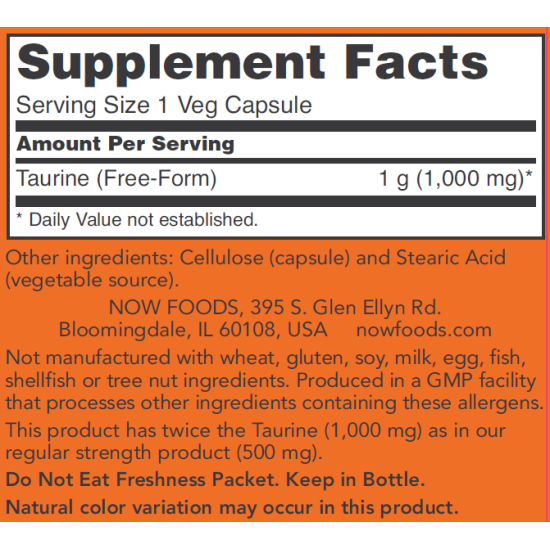 Now Foods Taurine Double Strength 1000mg 100 Capsules