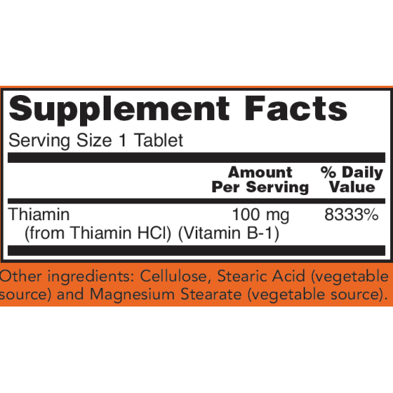 Now Foods Vitamin B1 Thiamine 100mg 100 Tablets