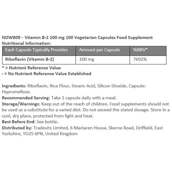 Vitamin B2 Riboflavin 100mg - Energy Production Support