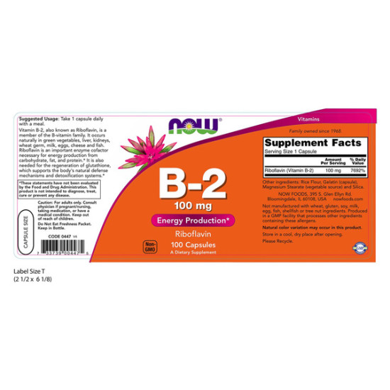 Vitamin B2 Riboflavin 100mg - Energy Production Support