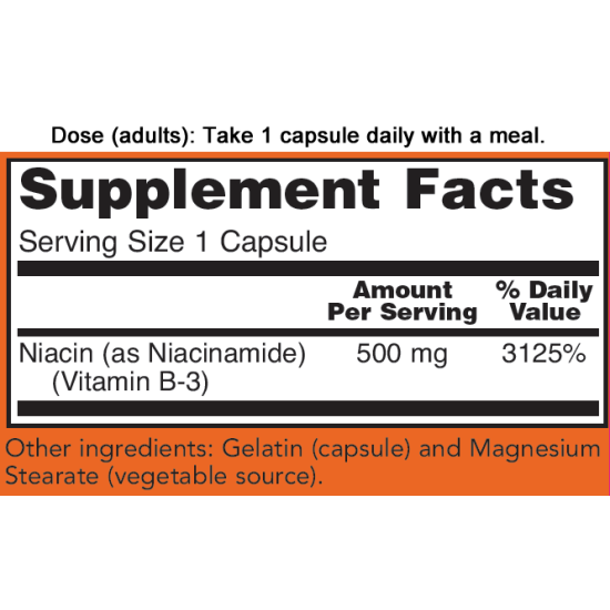 Now Foods Vitamin B3 Niacinamide 500mg 100 Capsules