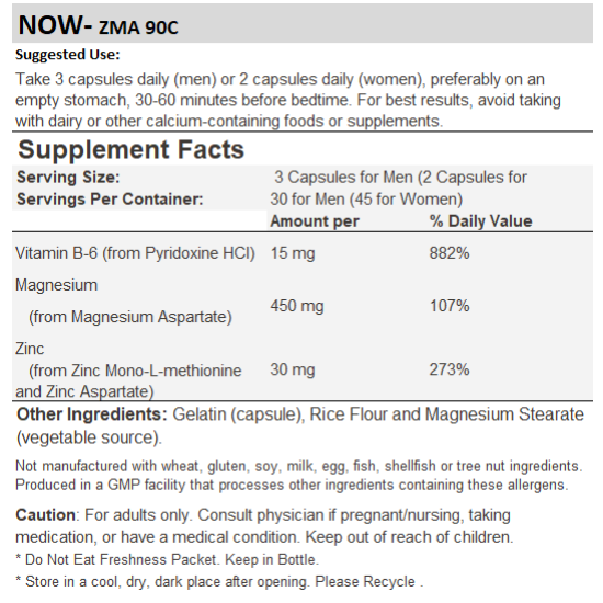 Now Foods ZMA Sports Recovery 90 Capsules