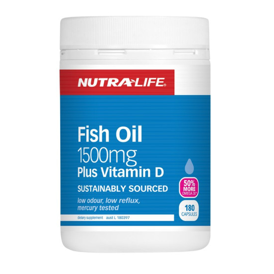 NutraLife Fish Oil 1500mg Plus Vitamin D 180 Capsules