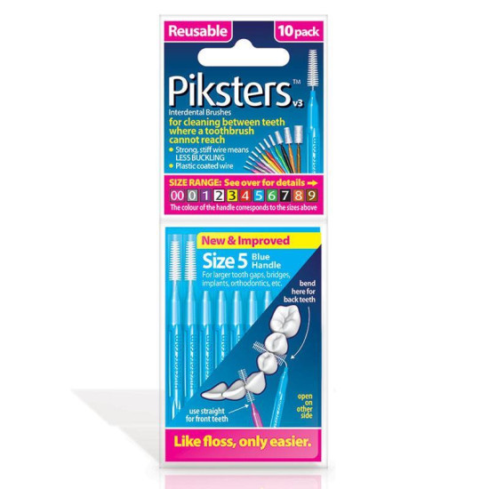 Piksters Interdental Toothbrushes - Size 5 Blue (10 brushes per pack)