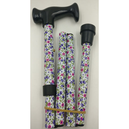 Aluminium Foldable & Adjustable Walking Stick White Floral 81-89cm