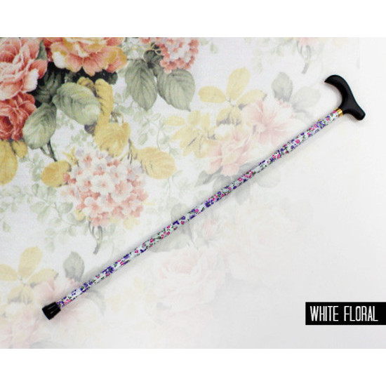 Aluminium Foldable & Adjustable Walking Stick White Floral 81-89cm