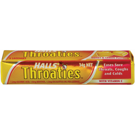 Halls Throaties Honey & Lemon Stick 34g 9 Lozenges