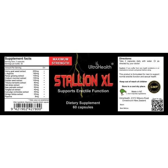 Ultra Health Stallion XL Erectile Function Support 60 Capsules