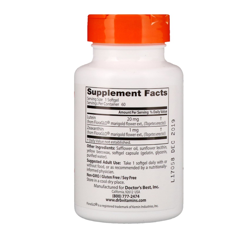 Doctor's Best Lutein with FloraGlo Lutein 20mg 60 Softgels - Image 3
