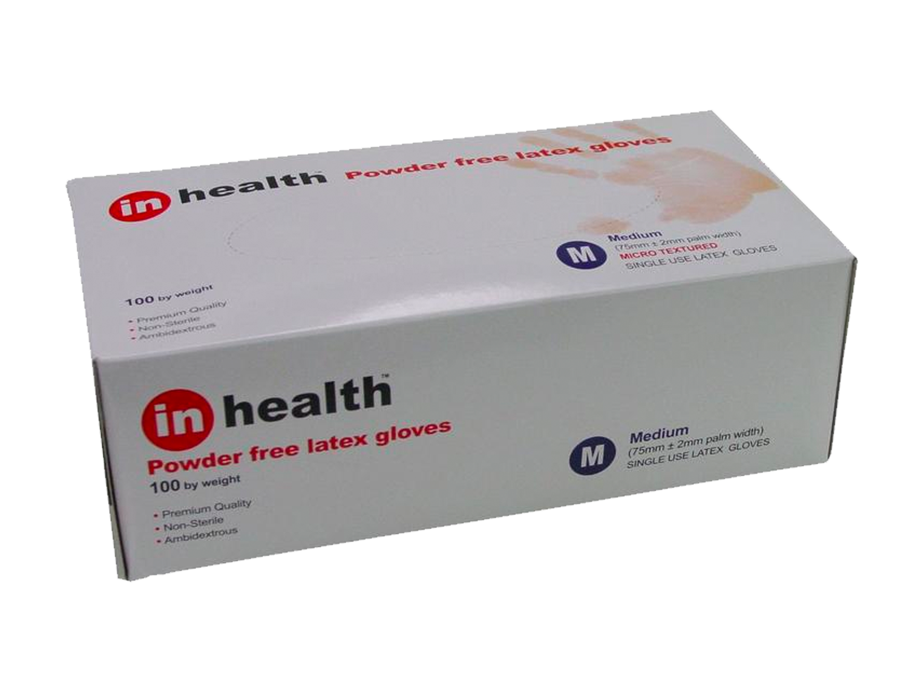 In Health Powder Free Latex Gloves Medium Size Box Of 100