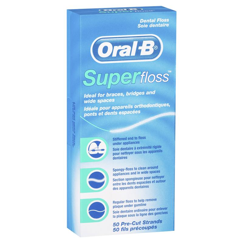 Oral B Super Floss Unwaxed 50 Pre-Cut Strands
