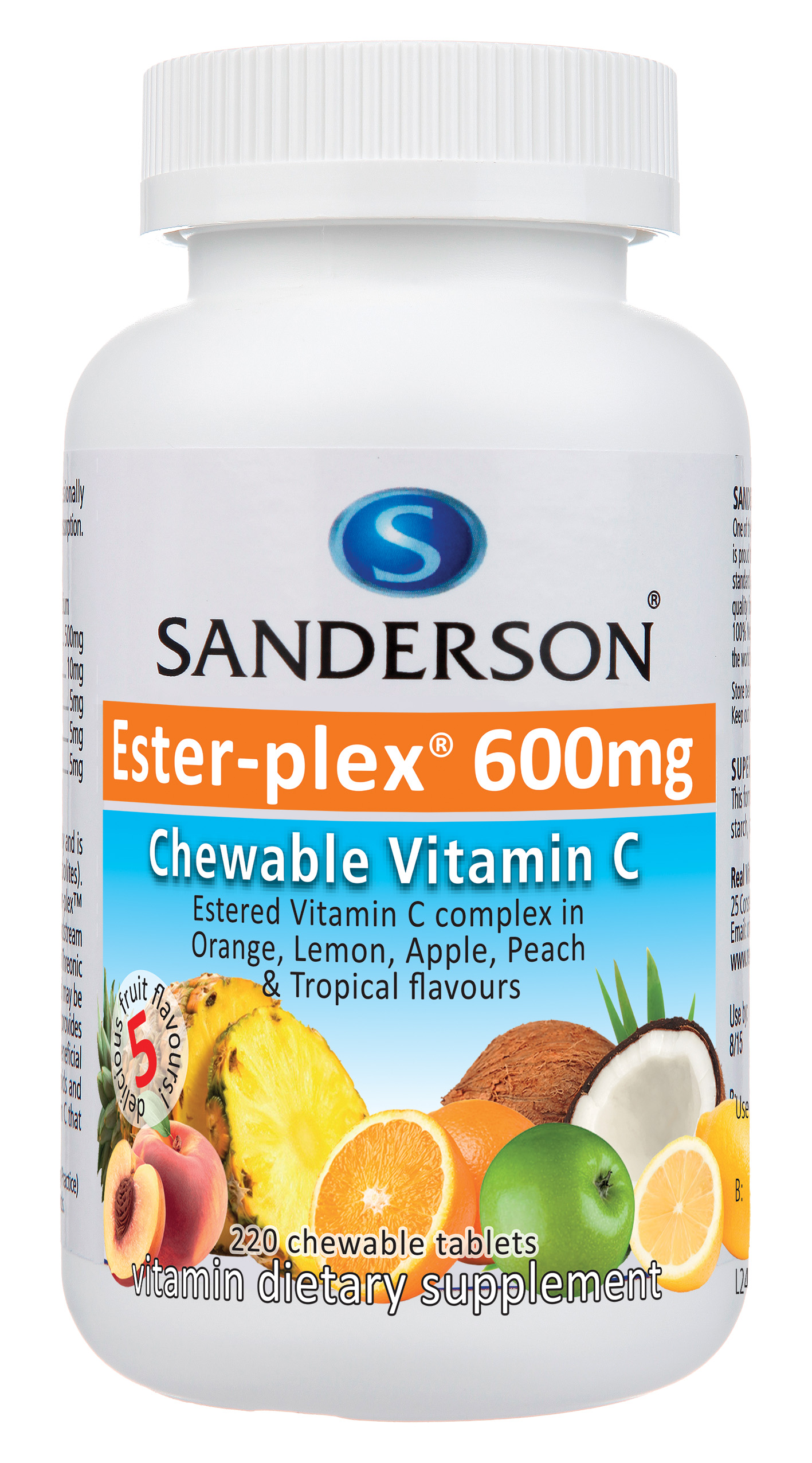 Sanderson Ester-Plex Vitamin C 600mg Chewable 5 Fruit Flavour 220 Tablets