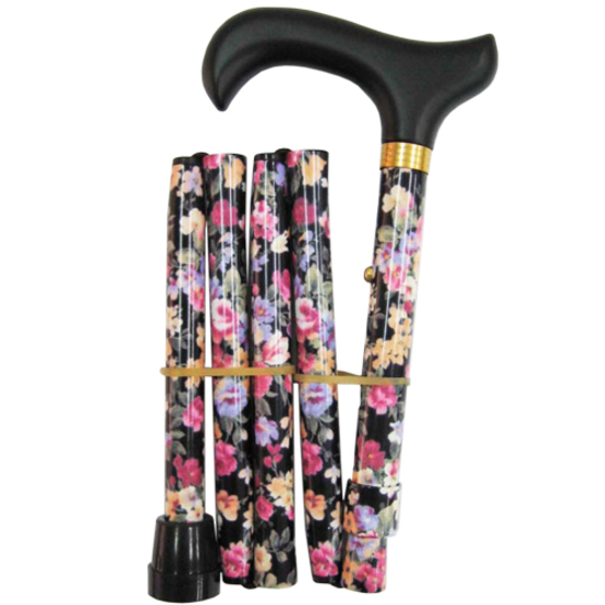 Surgical Basics Aluminium Foldable & Adjustable Walking Stick Spring Floral 81-89cm