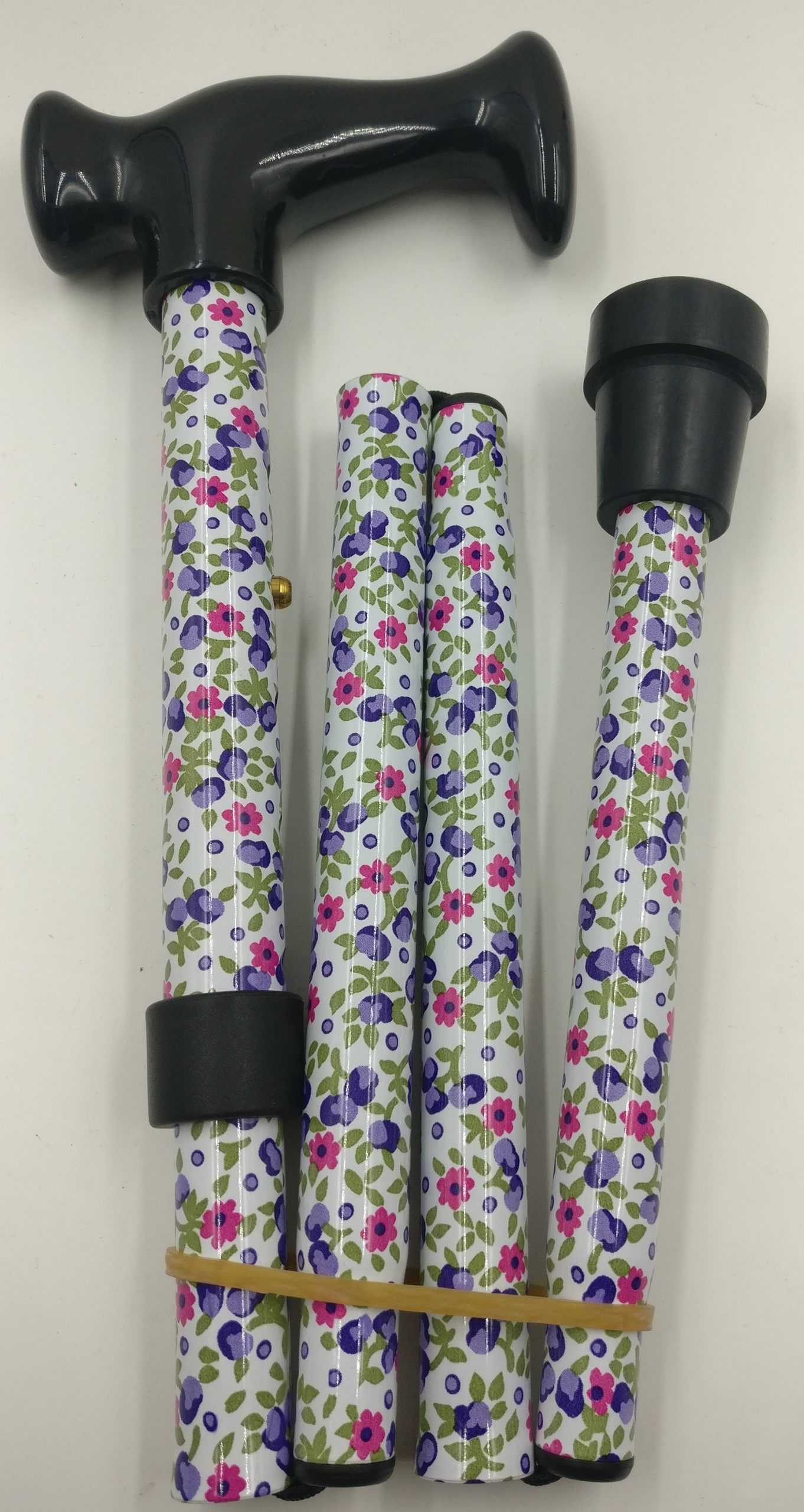 Surgical Basics Aluminium Foldable & Adjustable Walking Stick White Floral 81-89cm