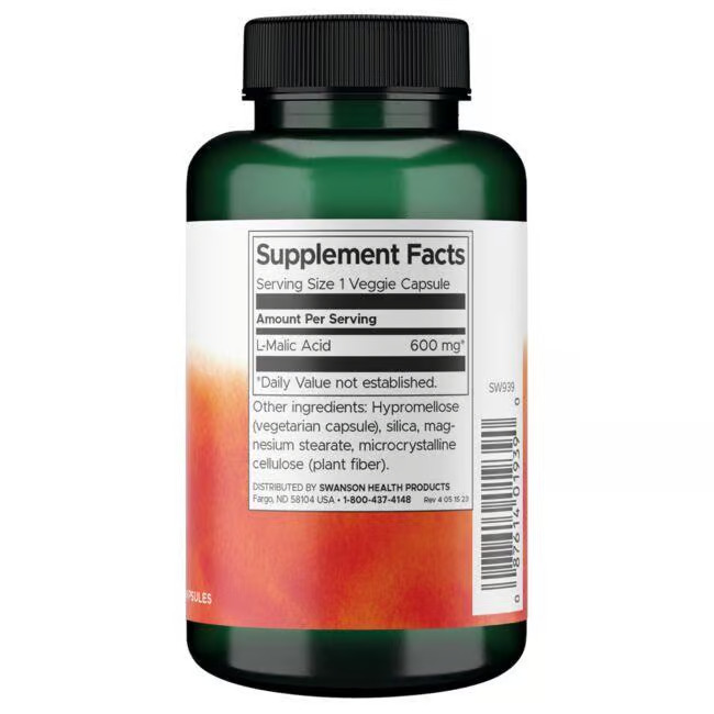Swanson Malic Acid 600mg 100 Capsules - Image 2